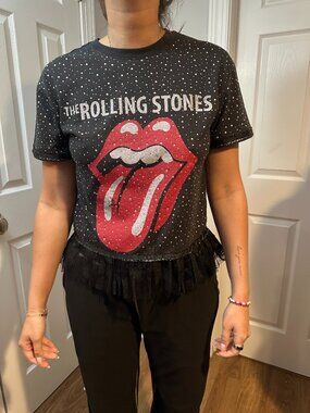 Rolling Stones Rhinestone Band Tee with Tutu Bottom